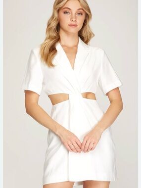 Ramy Brook Fraya Twist Front Cut -Out Side Dress White